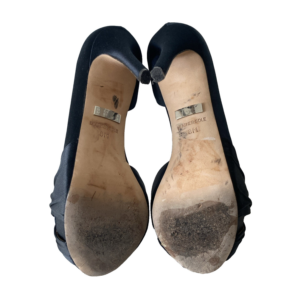 Badgley Mischka D'Orsay Pump Platform Black Satin Peep Toe Embellished Crystal 8 - Picture 10 of 10